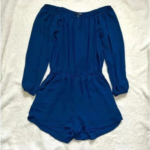 Navy Blue Off Shoulder Long Sleeve Romper.
